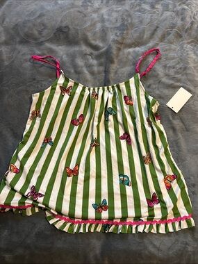 Girls Green & White Stripe Butterfly Tank Top